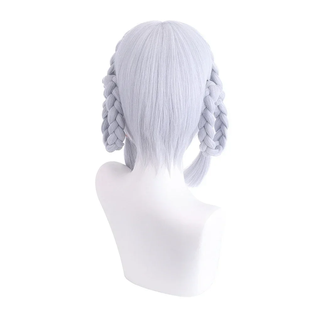 Game Genshin Impact Kamisato Ayaka Springbloom Missive Wig Short Silvery White Synthetic Hair Wig For Party