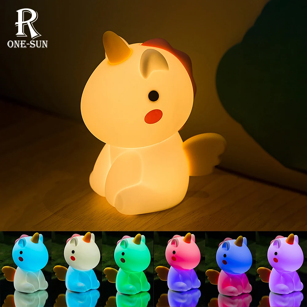 LED NightLight Lovely Unicorn Silicone Light Bedside Decor Rechargeable Color Changeable Atmosphere Lamp for Kids Holiday Gift