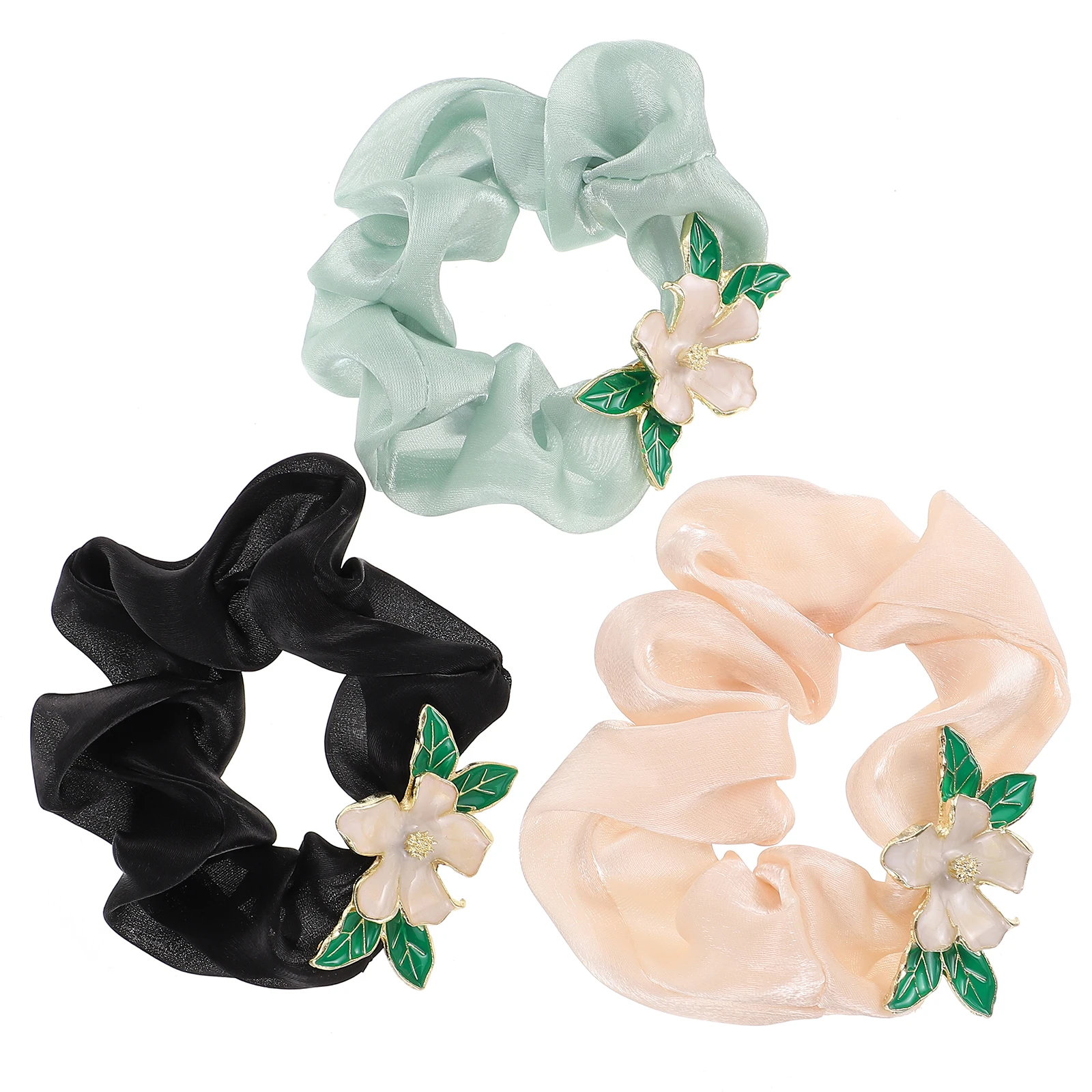 

3Pcs Hair Scrunchy Flower Hair Ring Set Comfortable Elastic Rope for Women Girls Night Updo Lazy Bun Party Gift