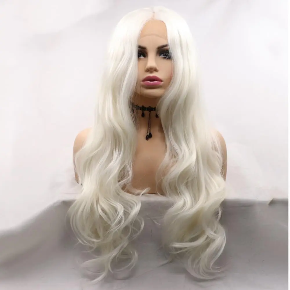 

Sylvia Wigs Platinum White Lace Front Wigs 1001# White Platinum Long Wavy Lace Wigs Natural Hairline Heat Resistant Fiber