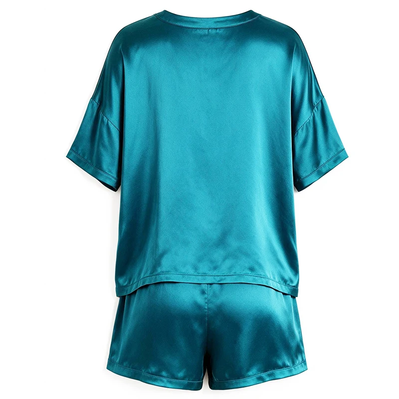 Women's Clothing New Solid Color Imitation Silk Pajamas Short-Sleeved Shorts Irregular Two-Piece Suit Solid Color Homewear Set