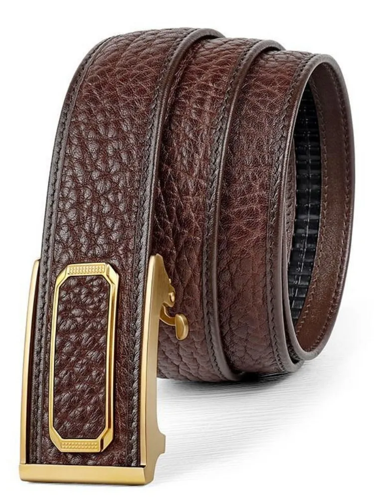 Business Casual Male Genuine Leather Belts High Quality Solid Color Mens Waistband Fashion Men Cowhide Cool Buckle Straps