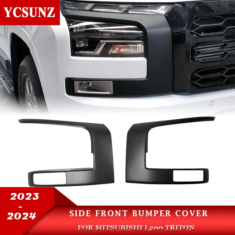 

Matte Black Side Front Bumper Cover Trim For Mitsubishi L200 2023 2024 2025 Pickup Truck 4Door Car Accessories