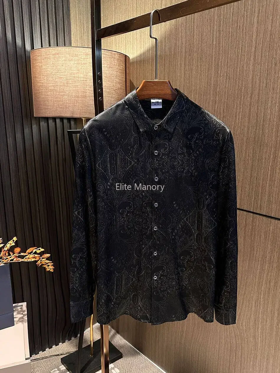 Retro black gold series! 26 spring new men's high-quality silk shirt mulberry silk long-sleeved shirt