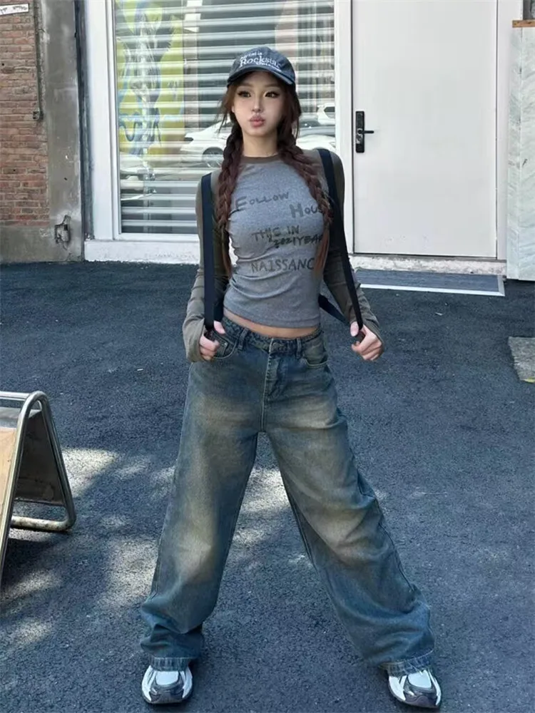 

American Retro Wide Leg Jeans Women's Spring Autumn Loose Slimming Tall Extended Floor-Length Pants High Waist Bootcut