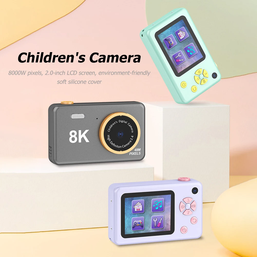 80MP Children Camera Educational Toys 2.4 Inch HD Screen Kids Video Camera Birthday Gift Digital SLR Camera Cartoon with Lanyard