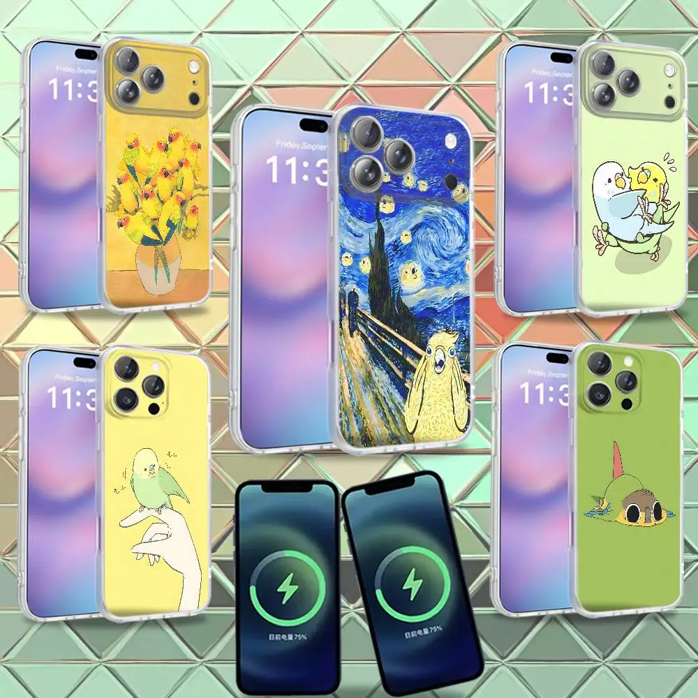 van gogh Parrot Birds Cockatiel Phone Case For iPhone 18,16,14,17,13,15,12,Air,Plus,Pro,Max,E,Mini Frosted for Magnetic Wireless