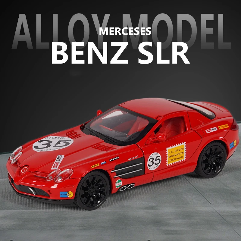 1:24 mercedes-benz slr liga modelo de carro som e luz puxar para trás brinquedo infantil colecionável presente de aniversário