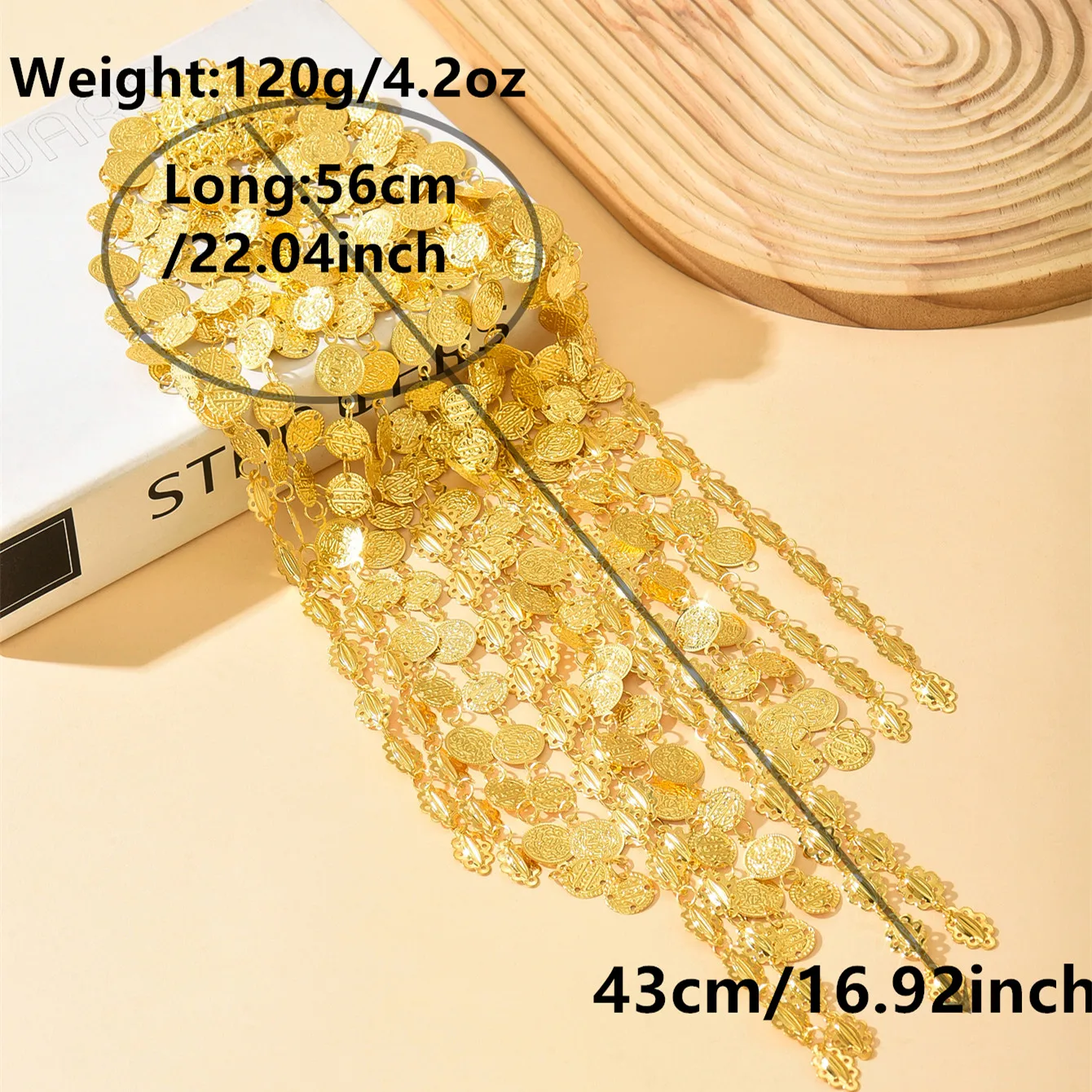 Sparkling Vintage Ethnic Long Head Chain, Gold Carved Coin Multi-Layer Tassel Embellished For Ethnic Party Stylish Look image 5