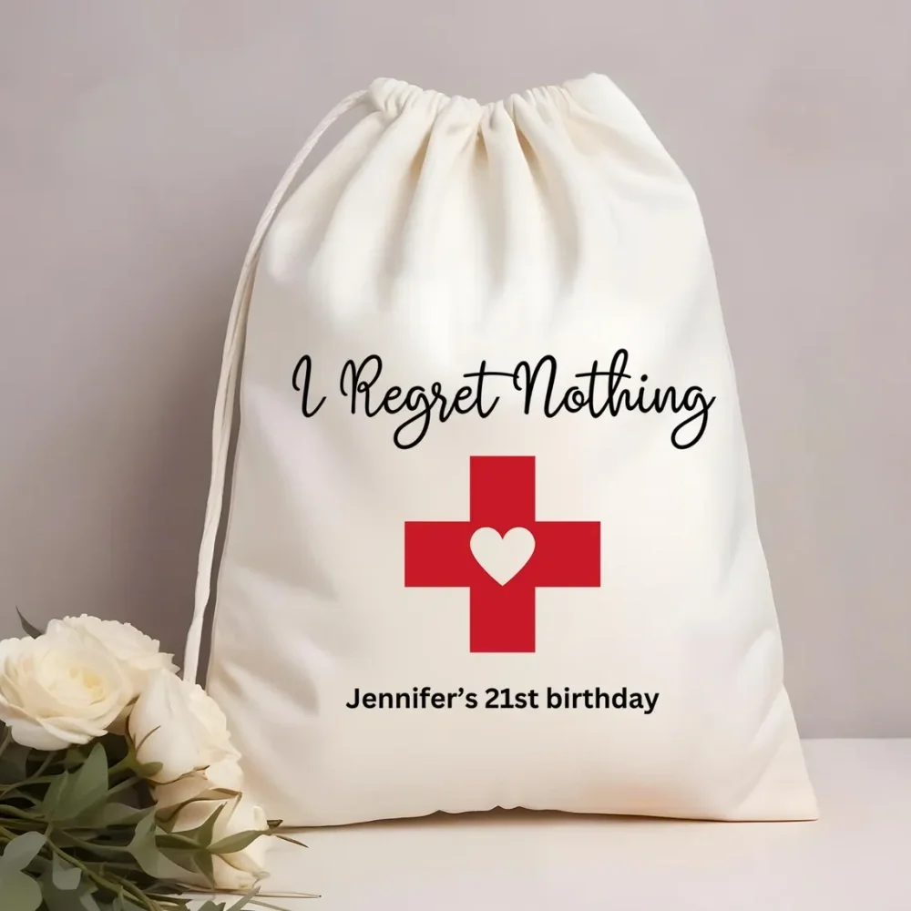 CustomIRegret Nothing Recovery Kit Bags-Hangover Kit Bag Bachelorette-Mini Favor bag-Red Heart Printed Bags-Bridal Party Favors