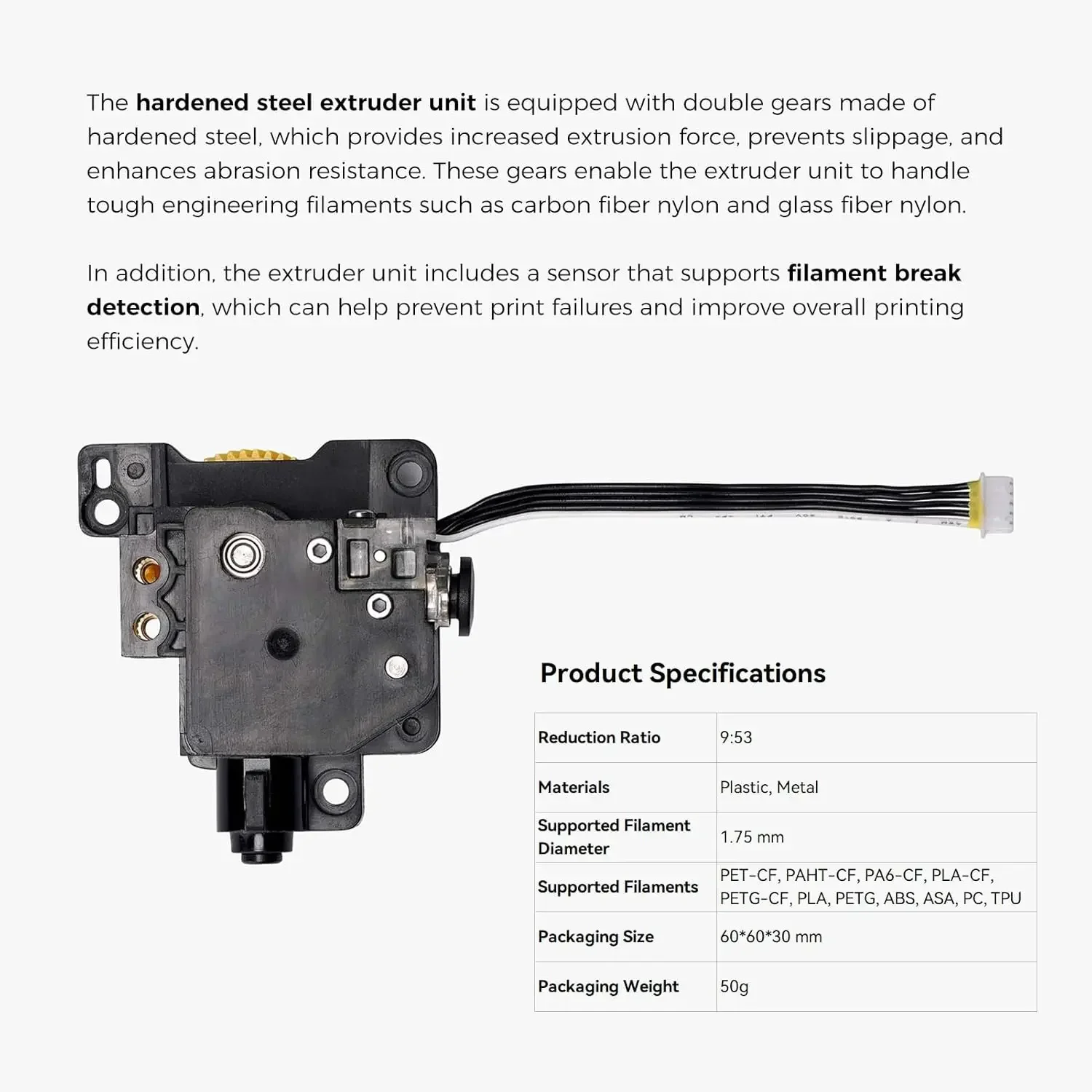 For BambuLab 3D Printer X1 Series Extruder Unit  ,Dual-Gear Design, Broken Filament Detection, Extruder Replacement Parts