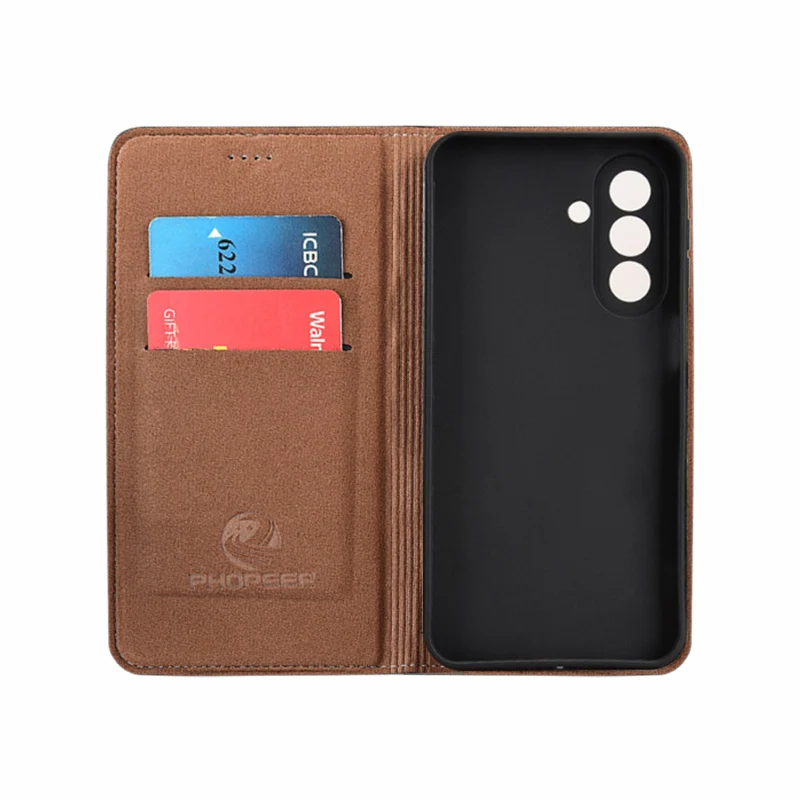 Etui z klapką do SAMSUNG Galaxy A57 A37 A17 5G, tekstura Napa, magnetyczne, luksusowe, z prawdziwej skóry bydlęcej, z kieszenią na karty i funkcją portfela. — zdjęcie produktu 3