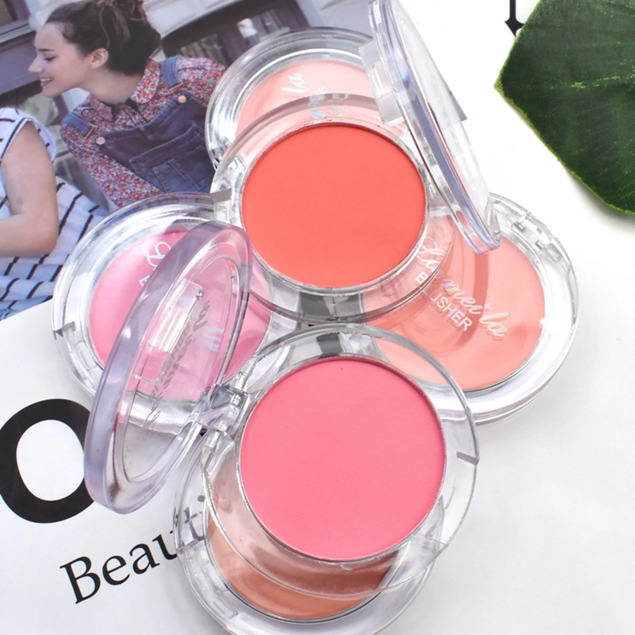 Girl Pink Blush Palette Face Cream Concealer Foundation Powder Waterproof Lasting Face Rouge Natural Peach Blusher Korean MakeUp