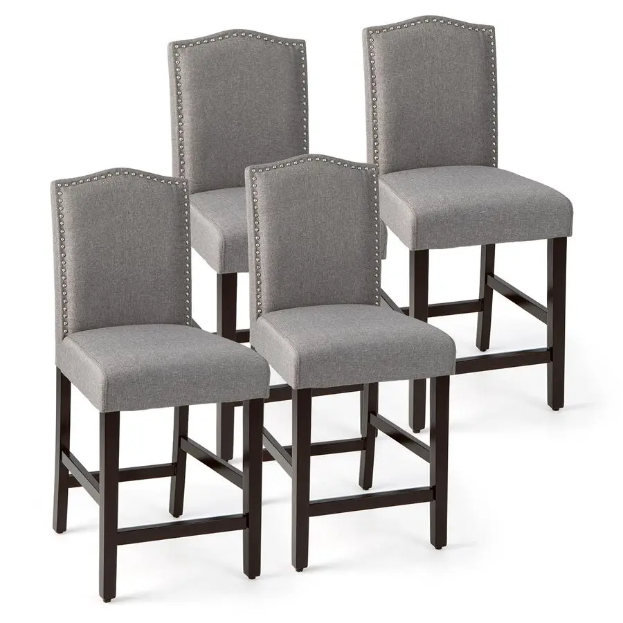 

Набор из 4 барных стульев, обитые льняной столешницей, ножки из массива резинового дерева, 25 кухонных островов, деревянные барные стулья