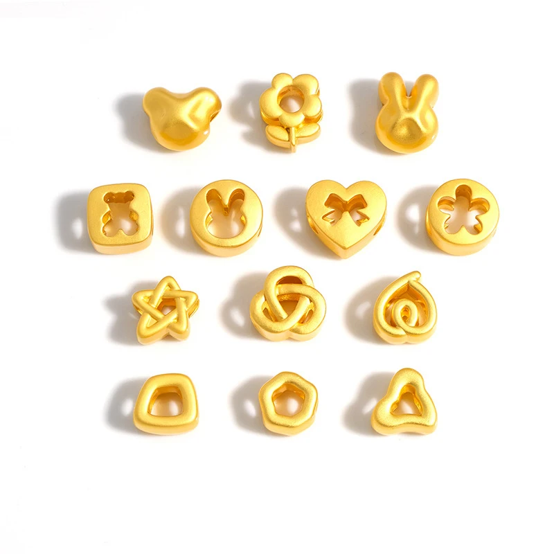 1PC New Gold-Plated Geometric Hollowed Beads For Women Flower Peach Charms DIY Bracelet Jewelry Making Hair Accessory Wholesale