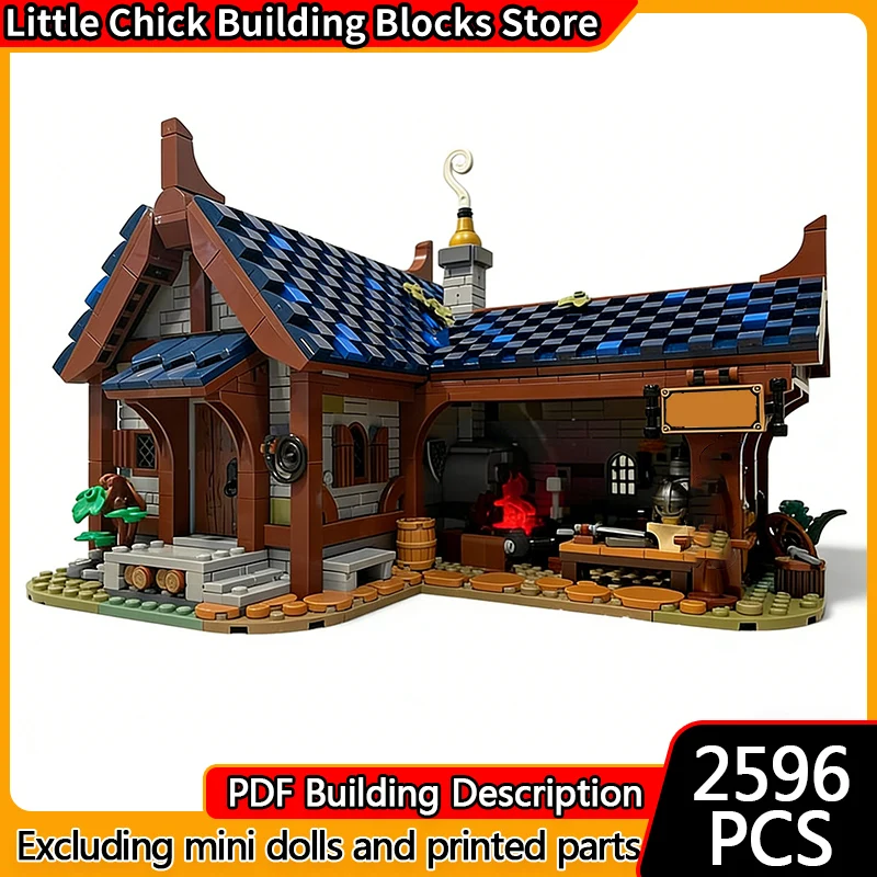 

Модель City Street View MOC, строительные кирпичи, ковка, кузнечный магазин, модульная технология, детские праздничные подарки, сборка игрушек, костюм