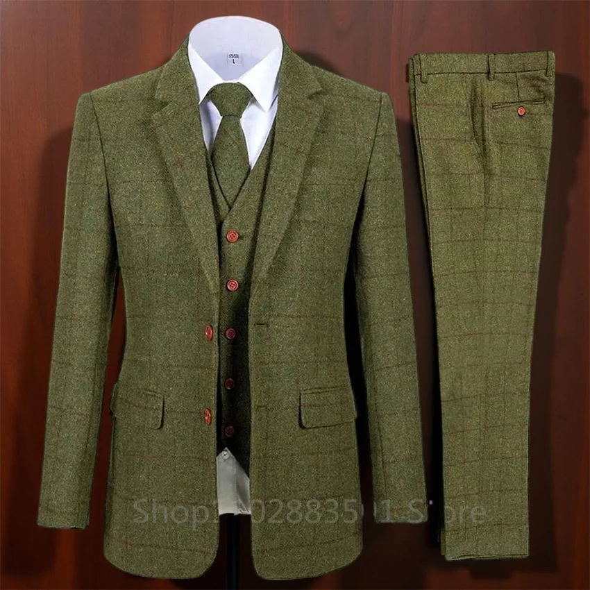 

Твидовые мужские костюмы с узором «елочка» для деловой вечеринки, комплект из 3-х предметов, формальный свадебный смокинг, шерстяной модный костюм, комплект, куртка, жилет и брюки