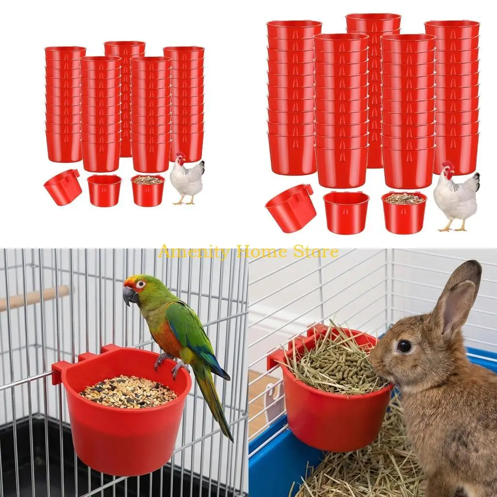 F26C Set Of 50 Red Hanging Feeding Bowls For Birds Chickens Hamsters And Tiny animals