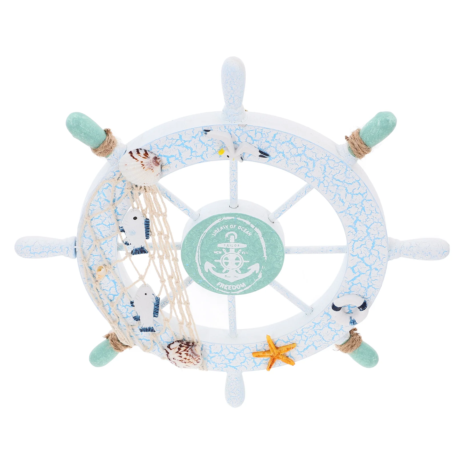 Wooden Ship Wheel Nautical Beach Home Accessories Fishing Net Shell Wall Decor Steering Seashells Boat for Gift