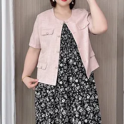 Women's Chic Short Sleeve Thin Jacket, Temperament Coat, Plus Size, New Fashion, Summer, 2024