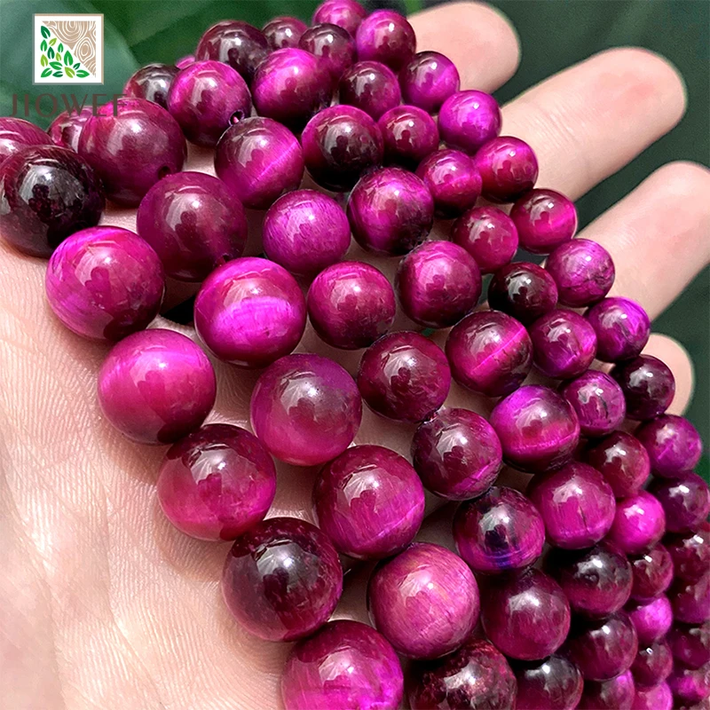 Natural Stone Beads Rose Pink Tiger Eye Stone Round Loose Beads DIY Bracelet Necklace for Jewelry Making 15