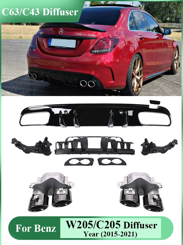 C63 C43 Style Rear Diffuser With Exhaust Endtips For Mercedes Benz C class W205 Sedan Coupe 2015-2021 C180 C200  Accessories