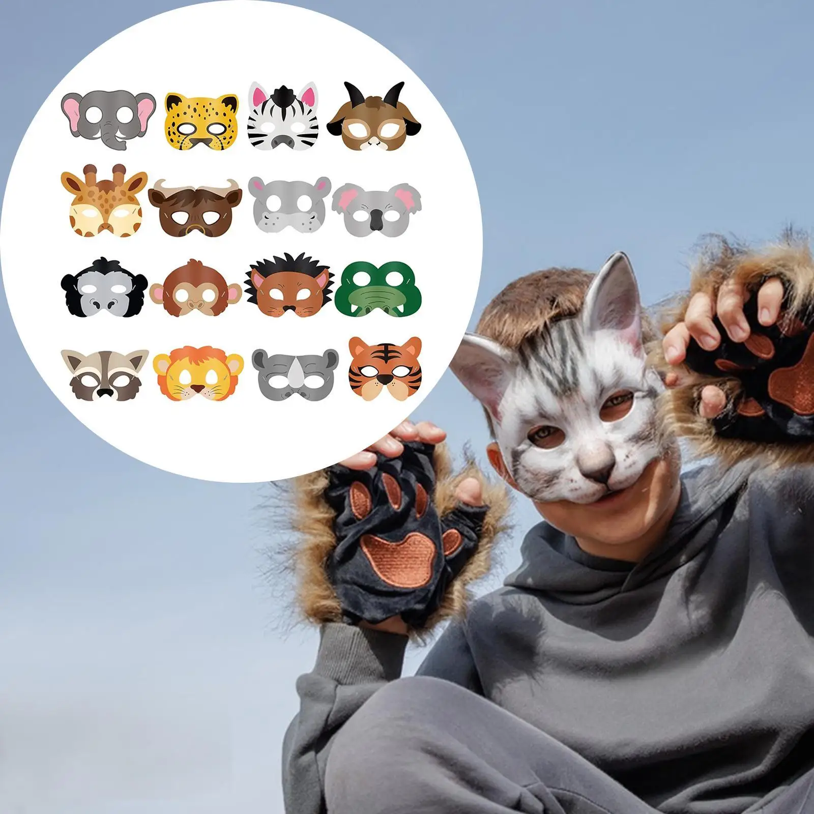 

16 Pieces Halloween Dress up Mask Decorations Cute Jungle Animal Mask for Masquerade Party Supplies