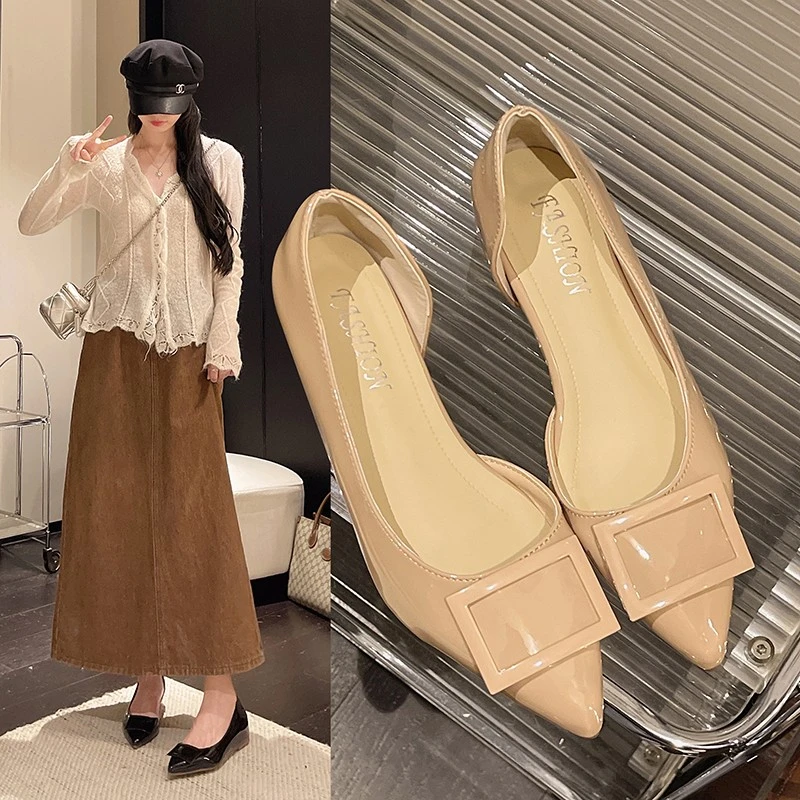 Women's Red Suede Pointed-Toe Flats, Casual Comfortable Slip-On Flat Shoes and Female Daily Work Footwear