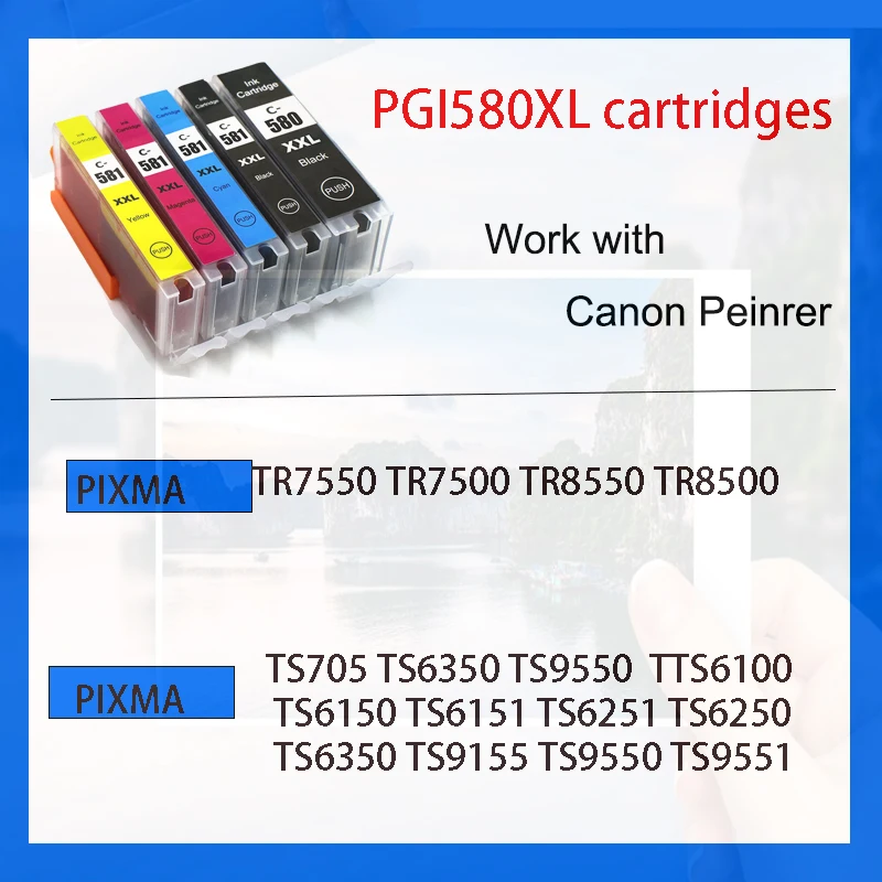 Einkshop-PGI-580 CLI-581XL 580インクカートリッジ,canon pesma tr7550 tr8550 ts705 t6350 ts6351 s8150 ts8251 t8350と互換性があります