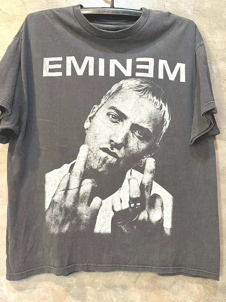 Eminem Eminem Portrait Vintage Hip Hop Rap Oversize Beauty Tide Fried Street Ruffian Handsome Short Sleeve T-Shirt Men Women Top