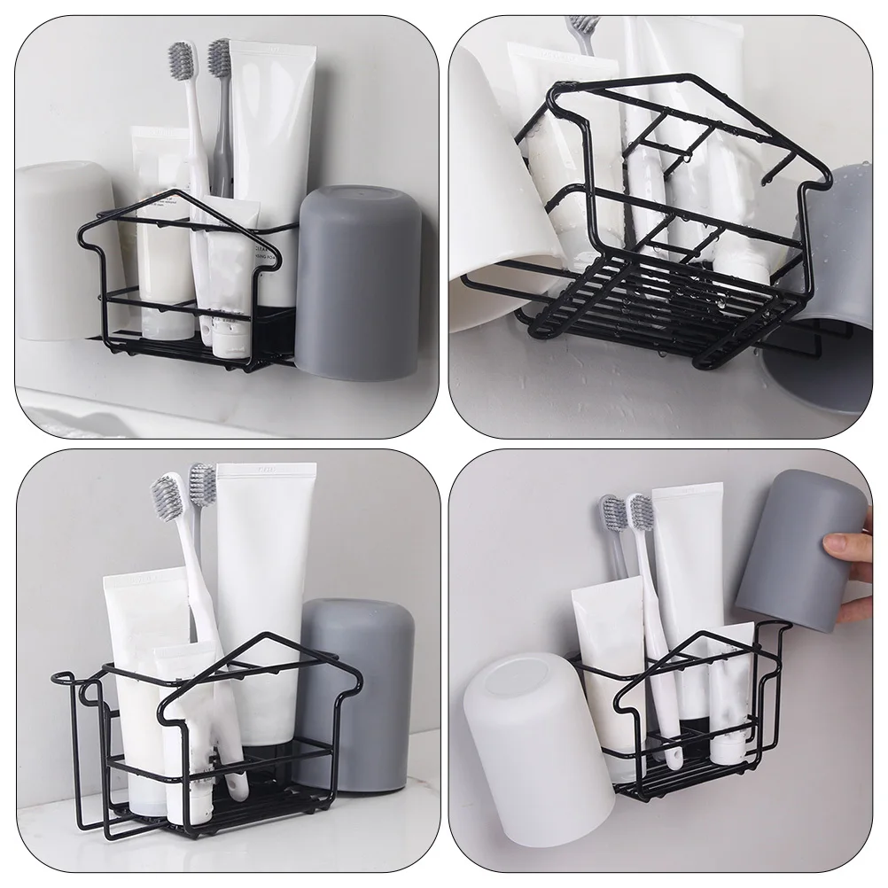 

Wall Mounted Iron Toothbrush Holder Bathroom Storage Rack Nail Free Toothware Rack Shampoo Shower Gel Storage Shelf Home