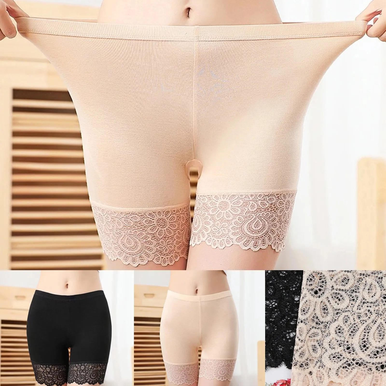 Women's Thin Safety Pants Soft Cotton Lace Plus Size Anti-chafing Shorts Female Tight Elastic Comfortable Underwear Short Pant