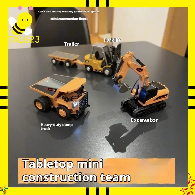1:64 Scale Metal Remote Control Engineering Toy Set - Includes Mining Truck Excavator Forklift Heavy-Duty Die-Cast Tabletop