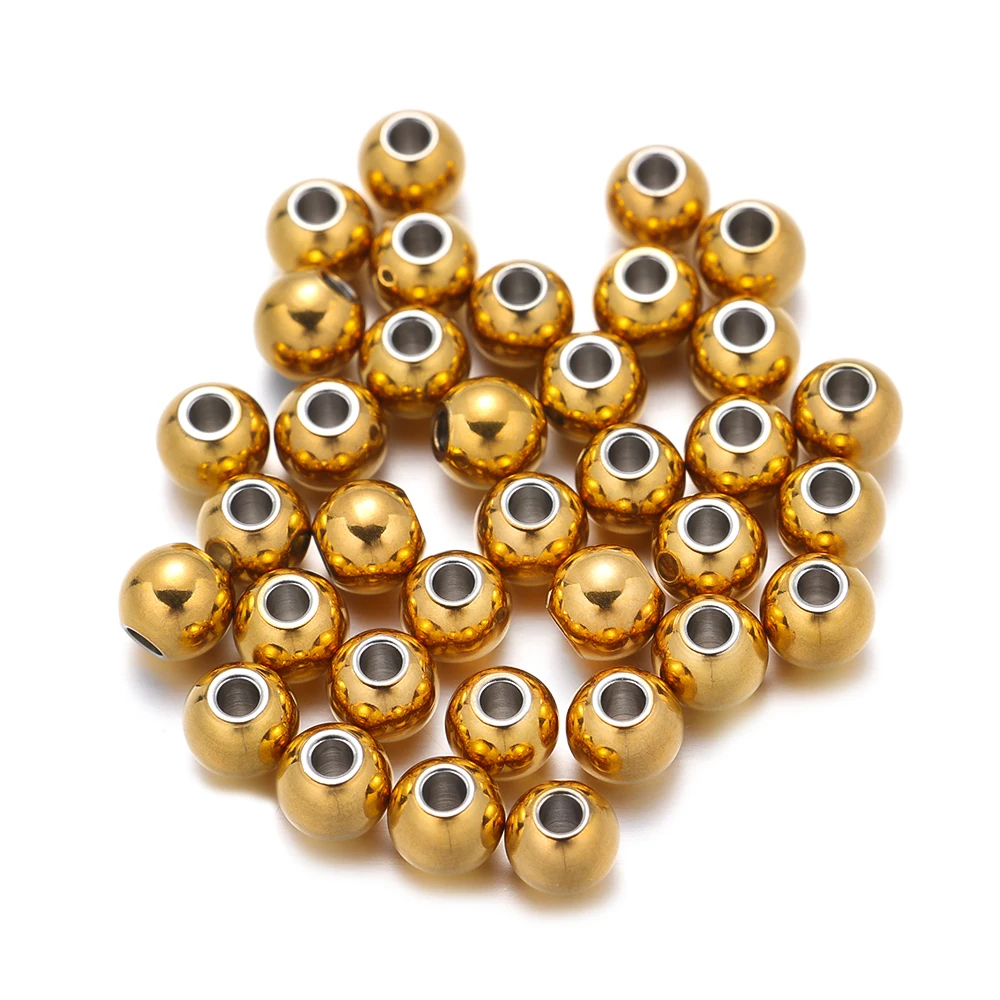 50pcs 1.5mm Hole Golden 304 Stainless Steel Round Spacer Metal Loose Beads for Necklace Bracelet DIY Jewelry Making Supplies