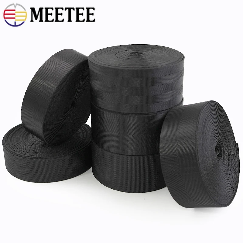 

2/5M Meetee 20-50mm Black Nylon Webbing Tape Bag Shoulder Strap Seat Ribbon Band Belt Decor Bias Binding DIY Sewing Accessories
