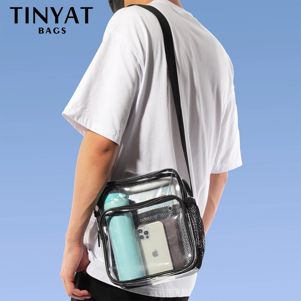 Imagem -06 - Tinyat Claro Bolsa de Ombro para Mulheres à Prova Impermeável Água Pvc Transparente Homem Sling Bolsa do Telefone Bolsa de Viagem Crossbody para Alça Ajustável