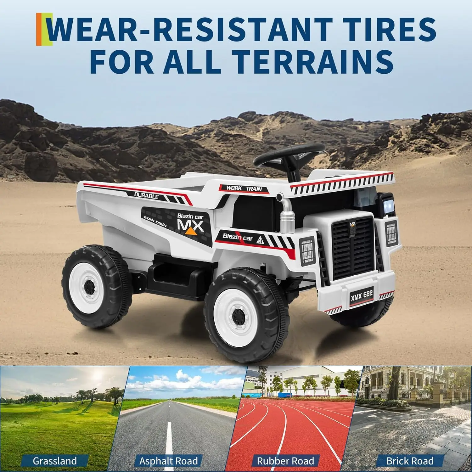 12V Kids Ride-on Dump Truck with Remote Control, Electric Dump Bed&Shovel, Bluetooth Music, LED Lights Construction Toy Vehicle