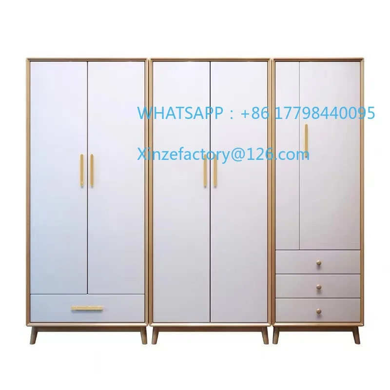 

Customizable Nordic solid wood wardrobe home bedroom modern light luxury simple combination wardrobe