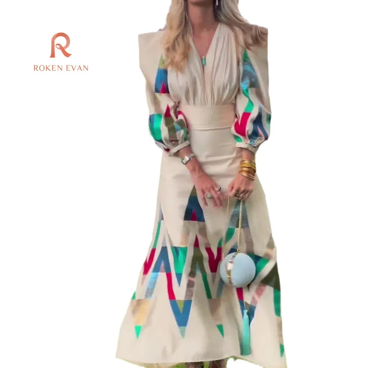 ROKEN EVAN 2024 autumn new printing design sense fashion temperament commuter skirt suit dress women