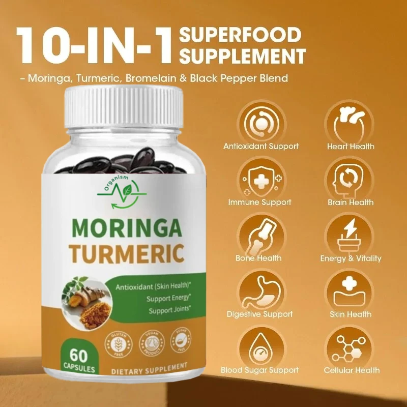 

Moringa Contains Turmeric, Bromelain, and Black Pepper - Energy, Immune, Digestive, and Antioxidant Support for 60 Capsules
