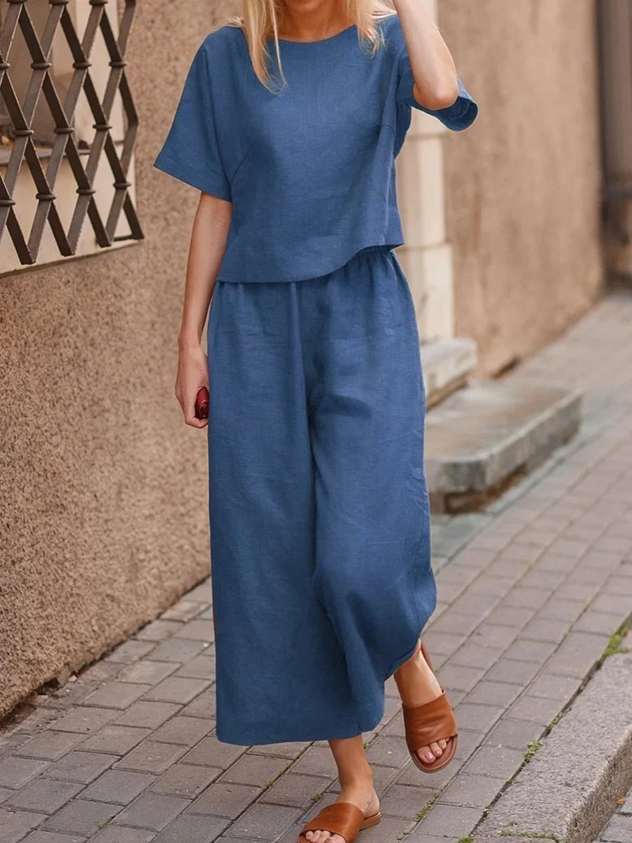 2024 New Top And Pants Casual Set Loose  Shirt And Pants Cotton And Linen Two Piece Set S-5XL 2 Piece Sets Womens Outfits Summer