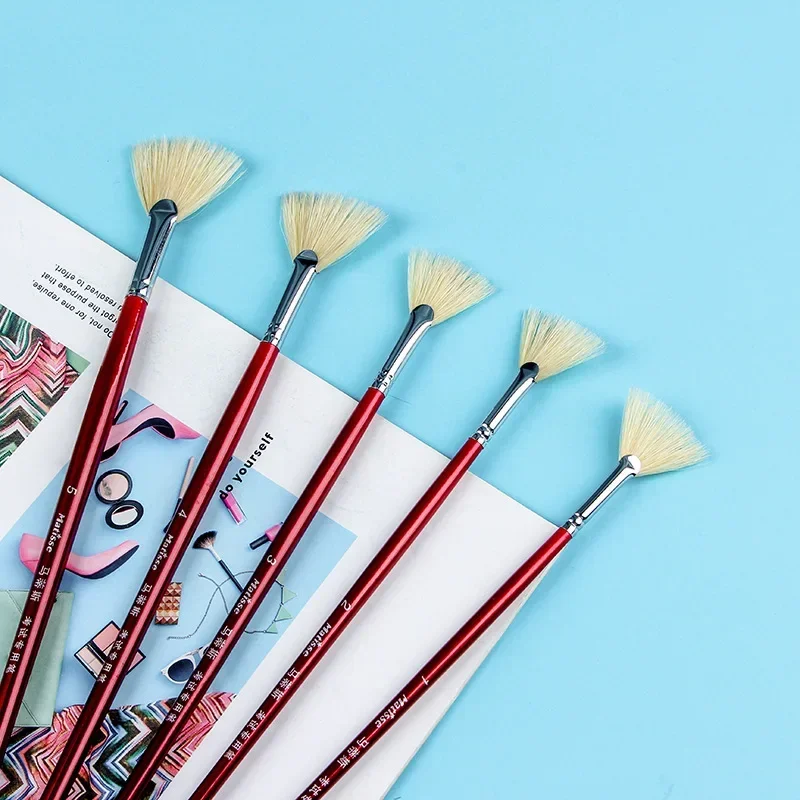 1pcs /9pcs Bristles Fan Brush Painting Oil Paintbrush Gouache Acrylic Watercolor Brush Professional Art Supplies