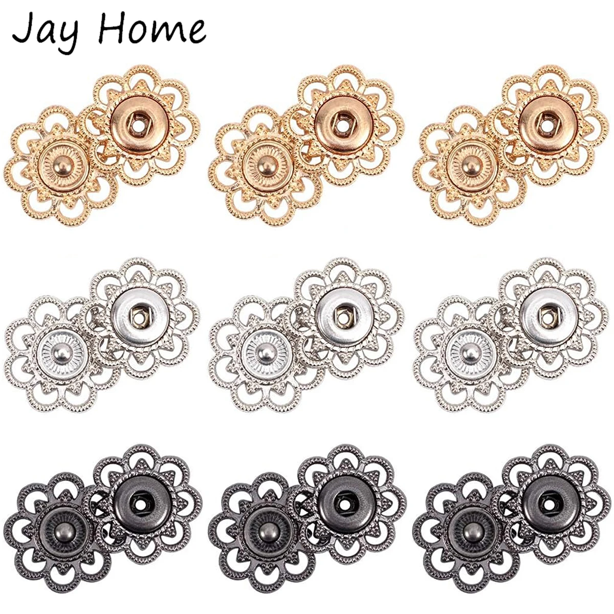 9 Sets Flower Snap Buttons Vintage Metal Snap Closures Sew On Press Snap Button Fasteners for Jacket Jeans Craft Sewing Button