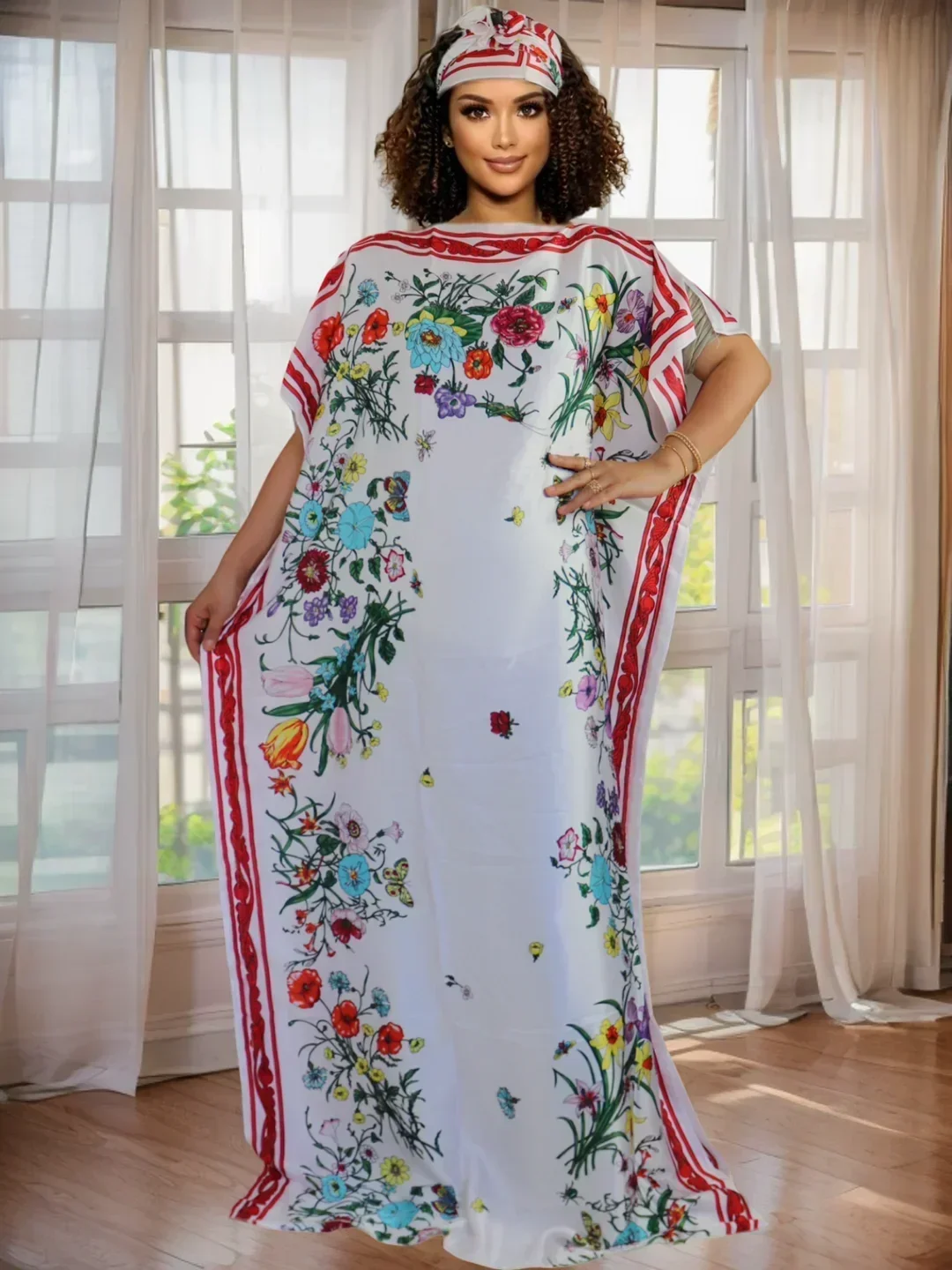 

Women's Floral Print Dashiki Loose Fit Dress - African Ethnic Style Casual Party Gown