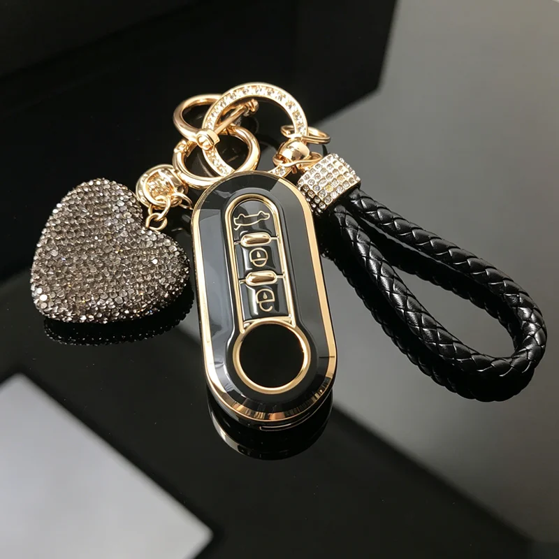 Gold Edged TPU for FIAT 500 Panda Stilo Ducato Punto Doblo Bravo Car Key Case Flip Folding Remote Key Cover Fob Bag Accessories