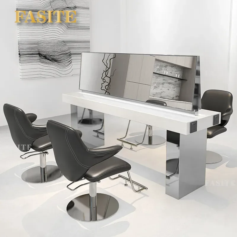For Hair Barber Mirror Table Stainless Steel Marble Perm Dyeing Station Single Double Sided Hair Cutting Cabinet