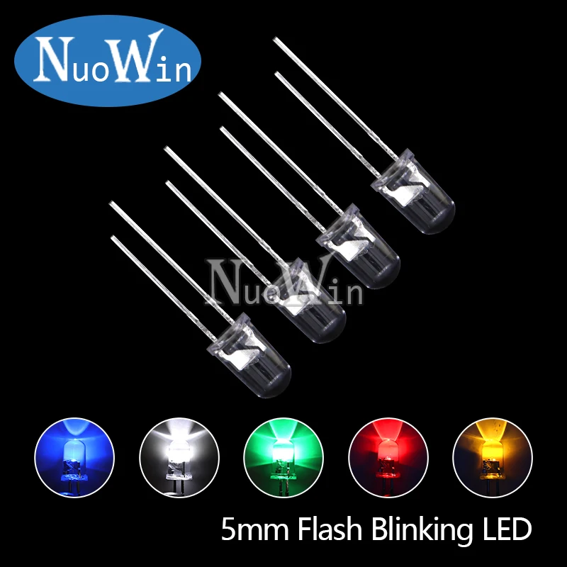 50pcs 5mm White Green Red Blue Yellow Light-Emitting-Diode Automatic Flashing LED F5 Flash Control Blinking Diode 1.5HZ