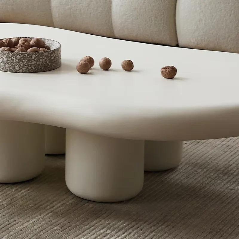 Modern Home Coffee Table Set Cream White Wave Cloud Shaped Center Table Design Living Room