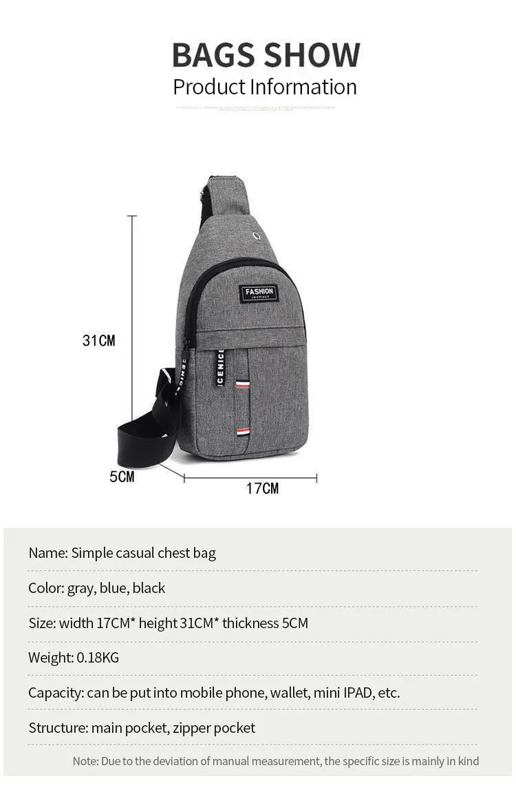 Brusttaschen für Herren, lässige Hüfttaschen, kleine Reise-Tragetaschen für kurze Reisen, wasserdichte Schulter-Crossbody-Taschen für Herren, Handtaschen aus Nylon – Detail 1