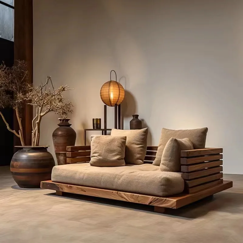 

Home Solid Wood Sofa Seat Floor Backrest Sofa Chair Tatami Old Elm Single Backrest Leisure Chair